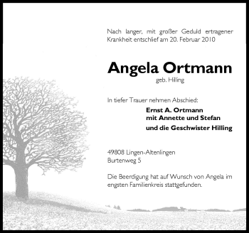 Traueranzeige von Angela Ortmann von Neue Osnabrücker Zeitung GmbH & Co. KG