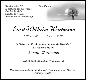 Traueranzeige von Ernst-Wilhelm Wortmann von Neue Osnabrücker Zeitung GmbH & Co. KG