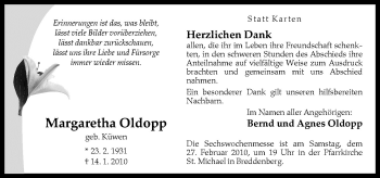 Traueranzeige von Margarethe Oldopp von Neue Osnabrücker Zeitung GmbH & Co. KG
