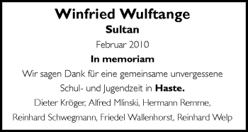 Traueranzeige von Winfried Wulftange von Neue Osnabrücker Zeitung GmbH & Co. KG