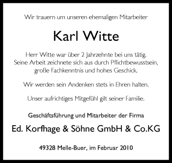 Traueranzeige von Karl Witte von Neue Osnabrücker Zeitung GmbH & Co. KG