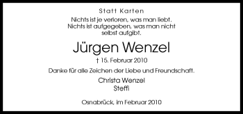 Traueranzeige von Jürgen Wenzel von Neue Osnabrücker Zeitung GmbH & Co. KG