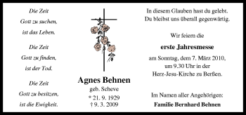 Traueranzeige von Agnes Behnen von Neue Osnabrücker Zeitung GmbH & Co. KG