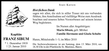 Traueranzeige von Franz Sibum von Neue Osnabrücker Zeitung GmbH & Co. KG