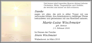 Traueranzeige von Marie-Luise Wischmeier von Neue Osnabrücker Zeitung GmbH & Co. KG