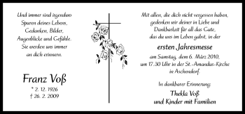 Traueranzeige von Franz Voß von Neue Osnabrücker Zeitung GmbH & Co. KG