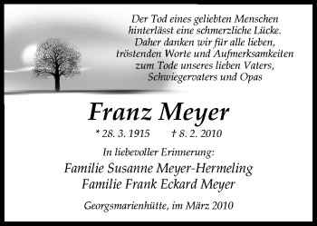 Traueranzeige von Franz Meyer von Neue Osnabrücker Zeitung GmbH & Co. KG