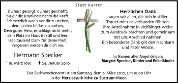 Traueranzeige von Hermann Specker von Neue Osnabrücker Zeitung GmbH & Co. KG