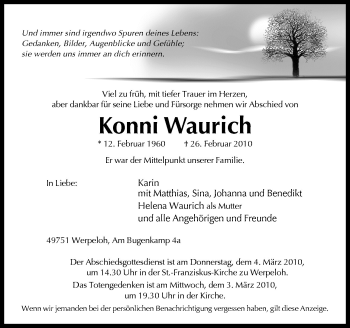 Traueranzeige von Konni Waurich von Neue Osnabrücker Zeitung GmbH & Co. KG