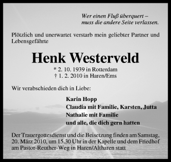 Traueranzeige von Henk Westerveld von Neue Osnabrücker Zeitung GmbH & Co. KG