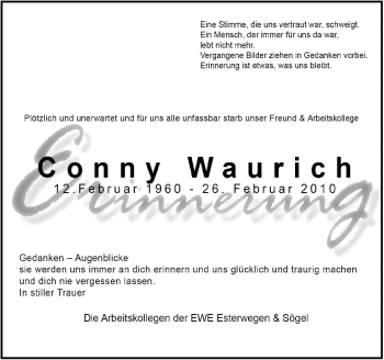 Traueranzeige von Conny Waurich von Neue Osnabrücker Zeitung GmbH & Co. KG