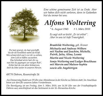 Traueranzeige von Alfons Woltering von Neue Osnabrücker Zeitung GmbH & Co. KG