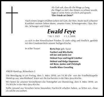 Traueranzeige von Ewald Feye von Neue Osnabrücker Zeitung GmbH & Co. KG