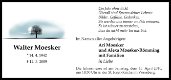 Traueranzeige von Walter Moesker von Neue Osnabrücker Zeitung GmbH & Co. KG