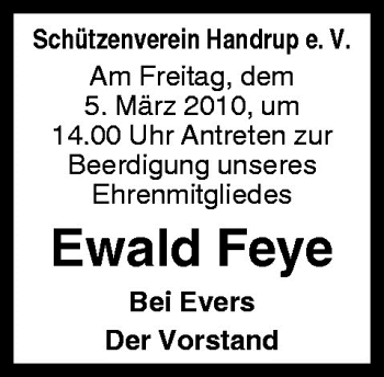 Traueranzeige von Ewald Feye von Neue Osnabrücker Zeitung GmbH & Co. KG