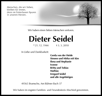 Traueranzeige von Dieter Seidel von Neue Osnabrücker Zeitung GmbH & Co. KG