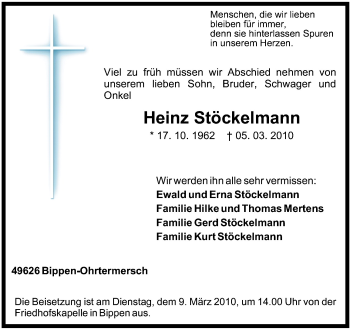 Traueranzeige von Heinz Stöckelmann von Neue Osnabrücker Zeitung GmbH & Co. KG