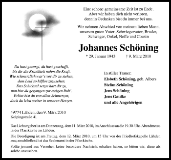 Traueranzeige von Johannes Schöning von Neue Osnabrücker Zeitung GmbH & Co. KG