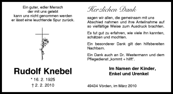 Traueranzeige von Rudolf Knebel von Neue Osnabrücker Zeitung GmbH & Co. KG