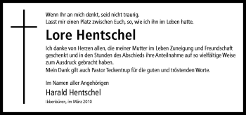 Traueranzeige von Lore Hentschel von Neue Osnabrücker Zeitung GmbH & Co. KG
