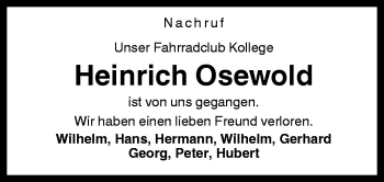 Traueranzeige von Heinrich Osewold von Neue Osnabrücker Zeitung GmbH & Co. KG