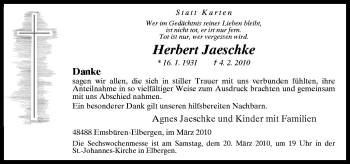 Traueranzeige von Herbert Jaeschke von Neue Osnabrücker Zeitung GmbH & Co. KG