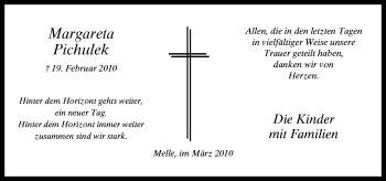Traueranzeige von Margareta Pichulek von Neue Osnabrücker Zeitung GmbH & Co. KG