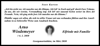 Traueranzeige von Arno Wiedemeyer von Neue Osnabrücker Zeitung GmbH & Co. KG