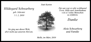 Traueranzeige von Hildegard Schwarberg von Neue Osnabrücker Zeitung GmbH & Co. KG