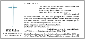 Traueranzeige von Willi Egbers von Neue Osnabrücker Zeitung GmbH & Co. KG