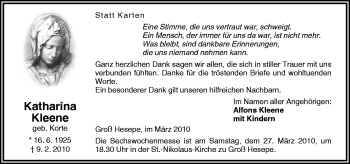 Traueranzeige von Katharina Kleene von Neue Osnabrücker Zeitung GmbH & Co. KG