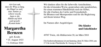 Traueranzeige von Margaretha Bernzen von Neue Osnabrücker Zeitung GmbH & Co. KG