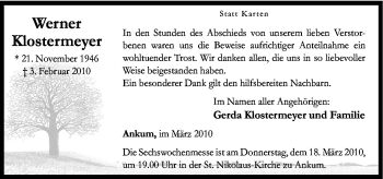 Traueranzeige von Werner Klostermeyer von Neue Osnabrücker Zeitung GmbH & Co. KG
