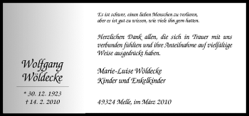 Traueranzeige von Wolfgang Wöldecke von Neue Osnabrücker Zeitung GmbH & Co. KG