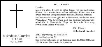 Traueranzeige von Nikolaus Cordes von Neue Osnabrücker Zeitung GmbH & Co. KG