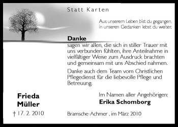 Traueranzeige von Frieda Müller von Neue Osnabrücker Zeitung GmbH & Co. KG