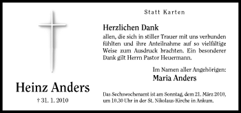 Traueranzeige von Heinz Anders von Neue Osnabrücker Zeitung GmbH & Co. KG