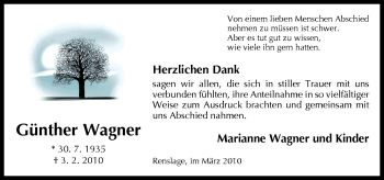 Traueranzeige von Günther Wagner von Neue Osnabrücker Zeitung GmbH & Co. KG