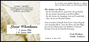 Traueranzeige von Leoni Wienhaus von Neue Osnabrücker Zeitung GmbH & Co. KG