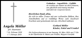 Traueranzeige von Angela Möller von Neue Osnabrücker Zeitung GmbH & Co. KG