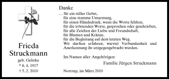 Traueranzeige von Frieda Struckmann von Neue Osnabrücker Zeitung GmbH & Co. KG
