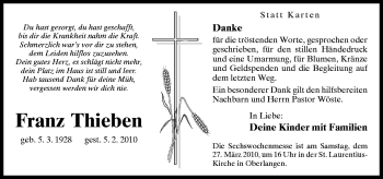 Traueranzeige von Franz Thieben von Neue Osnabrücker Zeitung GmbH & Co. KG