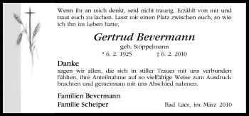 Traueranzeige von Gertrud Bevermann von Neue Osnabrücker Zeitung GmbH & Co. KG