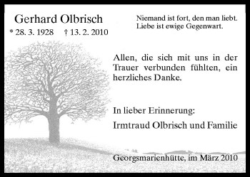 Traueranzeige von Gerhard Olbrisch von Neue Osnabrücker Zeitung GmbH & Co. KG