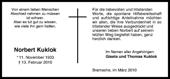 Traueranzeige von Norbert Kuklok von Neue Osnabrücker Zeitung GmbH & Co. KG
