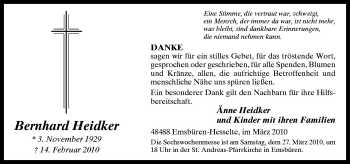 Traueranzeige von Bernhard Heidker von Neue Osnabrücker Zeitung GmbH & Co. KG