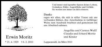 Traueranzeige von Erwin Moritz von Neue Osnabrücker Zeitung GmbH & Co. KG