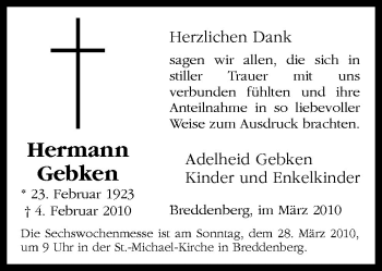Traueranzeige von Hermann Gebken von Neue Osnabrücker Zeitung GmbH & Co. KG
