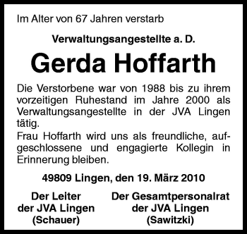 Traueranzeige von Gerda Hoffarth von Neue Osnabrücker Zeitung GmbH & Co. KG