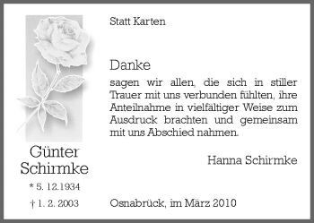 Traueranzeige von Günter Schirmke von Neue Osnabrücker Zeitung GmbH & Co. KG